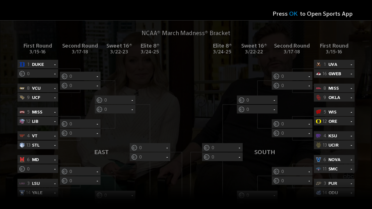 The X1 Sports App March Madness hub.